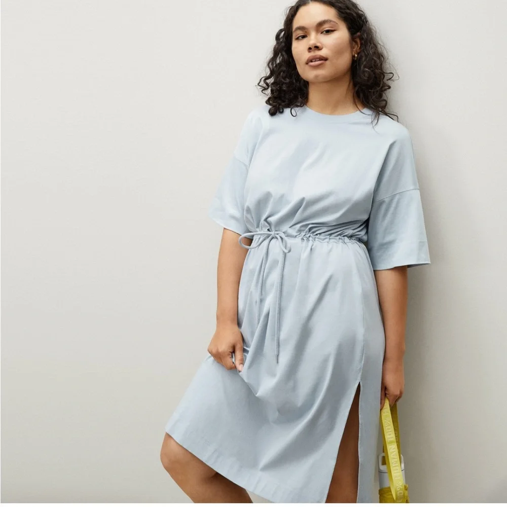 Everlane | EUC Light Blue Luxe Cotton Tie-Front Tee Dress in size XS - Picture 1 of 5